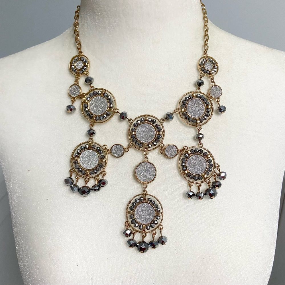 Dramatic Silver Glitter Disc Beaded Chandelier Bi… - image 1